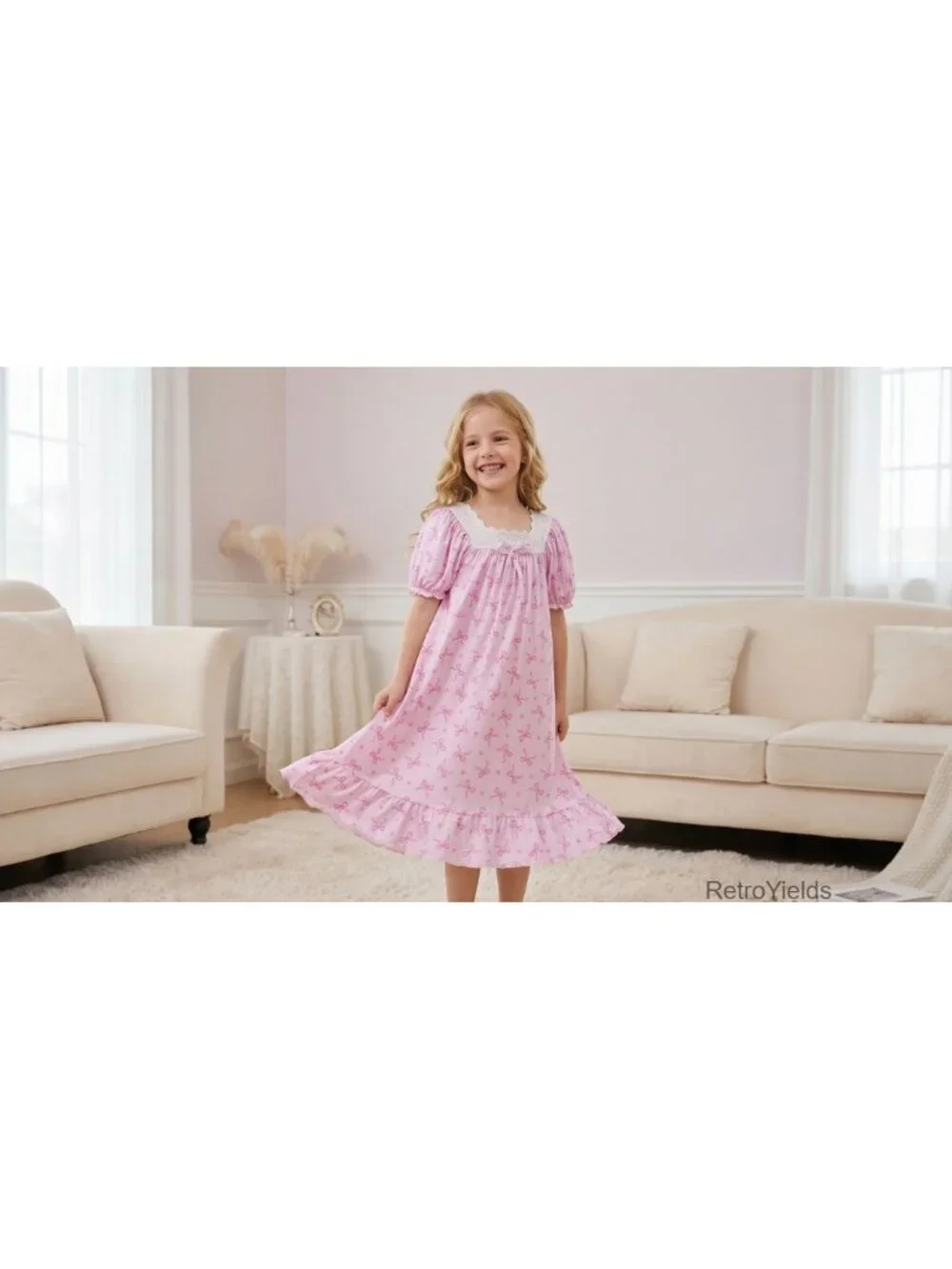 Toddler Girls Vintage Lace Puff Sleeve Nightgown Sleepwear